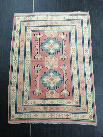 Pink OUSHAK RUG  6.2 x 4.3 Vintage Oushak Rug Vintage Rug Wool Oushak Rug Hand Made Rugs Vintage Turkish Rug
