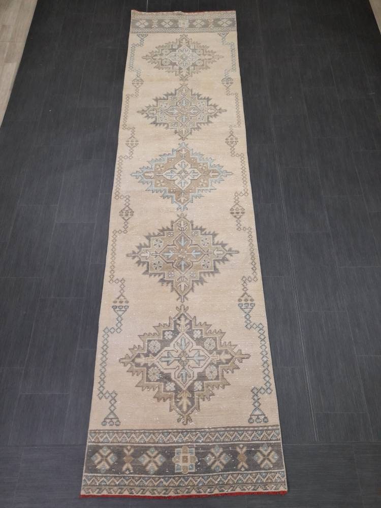 Muted Turkish Oushak Runner Rug 2.8 x 11 Oushak Runner Rug Vintage Runner Rug Hallway Runner Kitchen Runner Rug Wool Runner Oriental Runner
