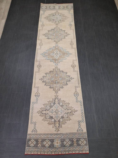 Muted Turkish Oushak Runner Rug 2.8 x 11 Oushak Runner Rug Vintage Runner Rug Hallway Runner Kitchen Runner Rug Wool Runner Oriental Runner