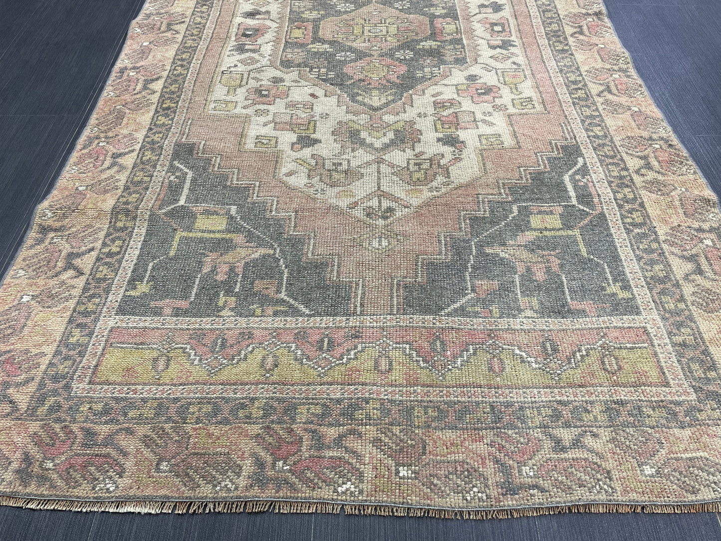 Vintage Handmade Rug Muted  3.6 x 7.3 Vintage Rug Wool Oushak Rug Hand Made Rugs Vintage Turkish Rug Living Room Rug
