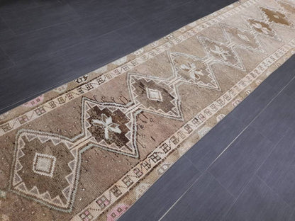 Neutral Vintage Runner Rug 2.6 x 13.4 Muted Turkish Runner Rug Oriental Runner Rug Hallway Runner Rug Kitchen Runner Rug XL Persian Runner