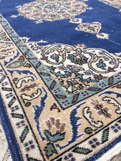Oushak Rug 4 x 7 Turkish Rug Vintage Rug Hand Made Rug 7x4 wool rug Oriental Rug Blue living room rug