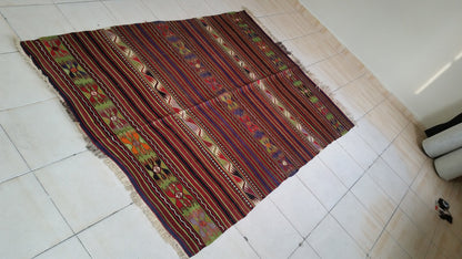 Hand Made Oushak Rug  KiLiM Rug Turkish Rug Vintage Rug Flatwoven with Embroidered