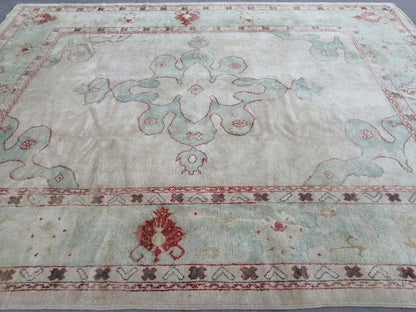 Muted OUSHAK RUG, 9.3 x 11.7 TURKISH Oushak Rug, Vintage Oushak Rug Wool Oushak Rug Hand Made Rugs, Authentic  Oushak Rug