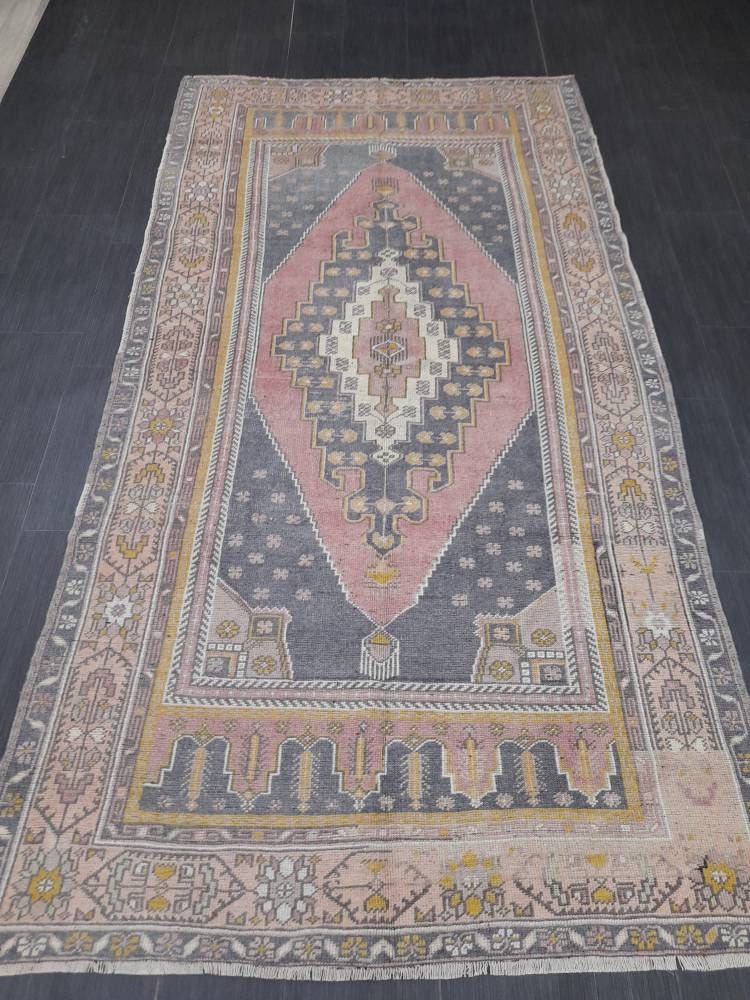 Muted Vintage RUG 4.7 x 9 TURKISH Rug Distressed Vintage  Rug Wool Oushak Rug Large Hand Made Rugs Vintage Turkish Rug Hand Knotted 5x9 Rug