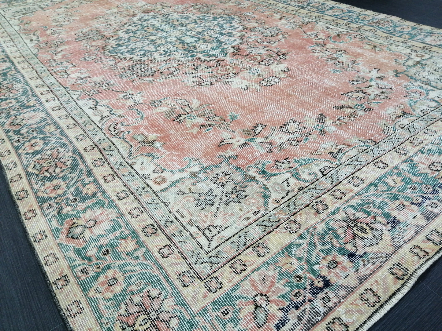 TURKISH RUG 6.4 x 9.6 Oushak Rug Vintage Oushak Rug Vintage  Rug Wool Oushak Rug Hand Made Rug VintagePersian Rug  Vintageturkish_rug