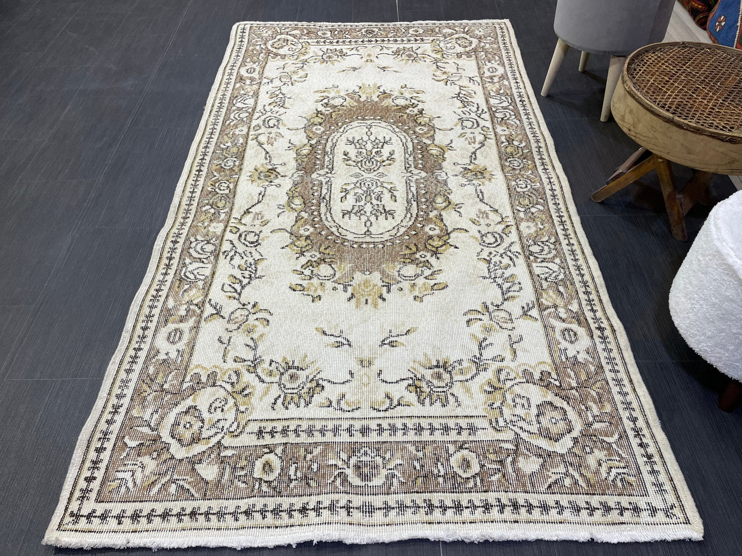 Neutral Rug, Neutral Persian 4 x 7.2 RUG, Oushak Rug, TURKISH Rug, Handknotted Rug, Oriental Rug, Vintage Rug, Handmade Rug, Antique Rug,