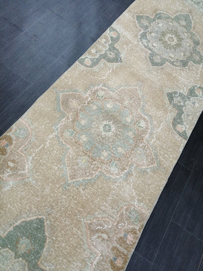 Muted Vintage Runner Rug 2.5 x 12.5 Hallway Runner Rug  Kitchen Runner Rug Wool Runner Rug Oushak Runner Rug Turkish Runner Rug