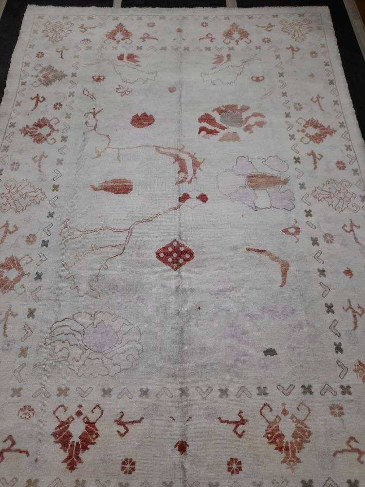 8.8 x 12.3 Muted Vintage OUSHAK RUG TURKISH Muted Oushak Rug Vintage Rug Wool Oushak 9x12 Rug Hand Made Rug Authentic Oushak Rug