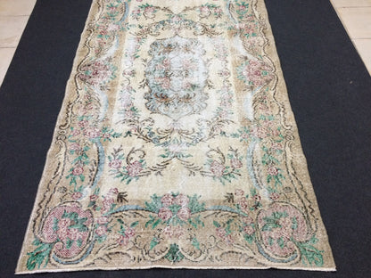 Vintage Rug Hand Made Oushak Rug Distressed  Rug Wool Turkish Rugs