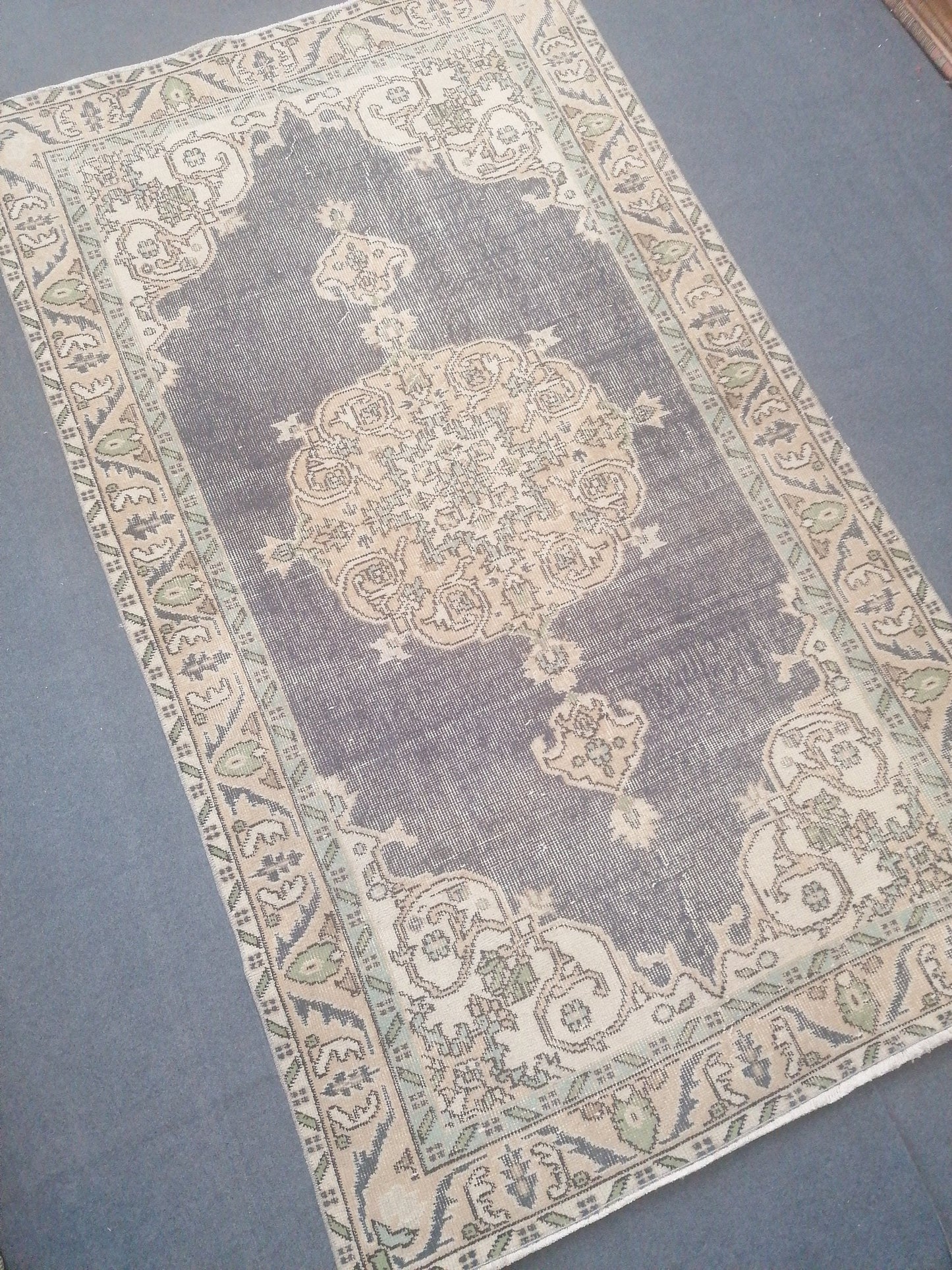 Vintage blue rug 3'9x6'6 distressed oushak rug