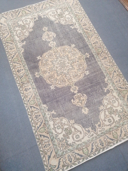 Vintage blue rug 3'9x6'6 distressed oushak rug