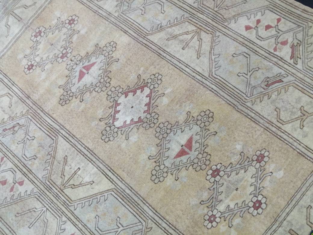 Muted Turkish Rug 9.4 x 6.7 Muted Oushak Rug Muted Vintage  Rug Wool Oushak Rug Hand Made Rugs Vintage Turkish Rug