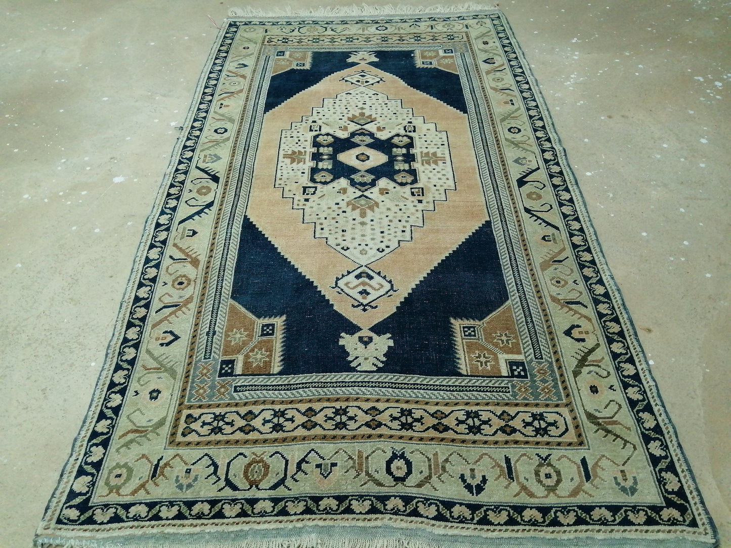 4.4 X 9.8 Vintage RUG Navy Blue TURKISH Oushak Rug Vintage Oushak Runner Rug  Wool Oushak Rug Hand Made Rugs  Turkish Rug