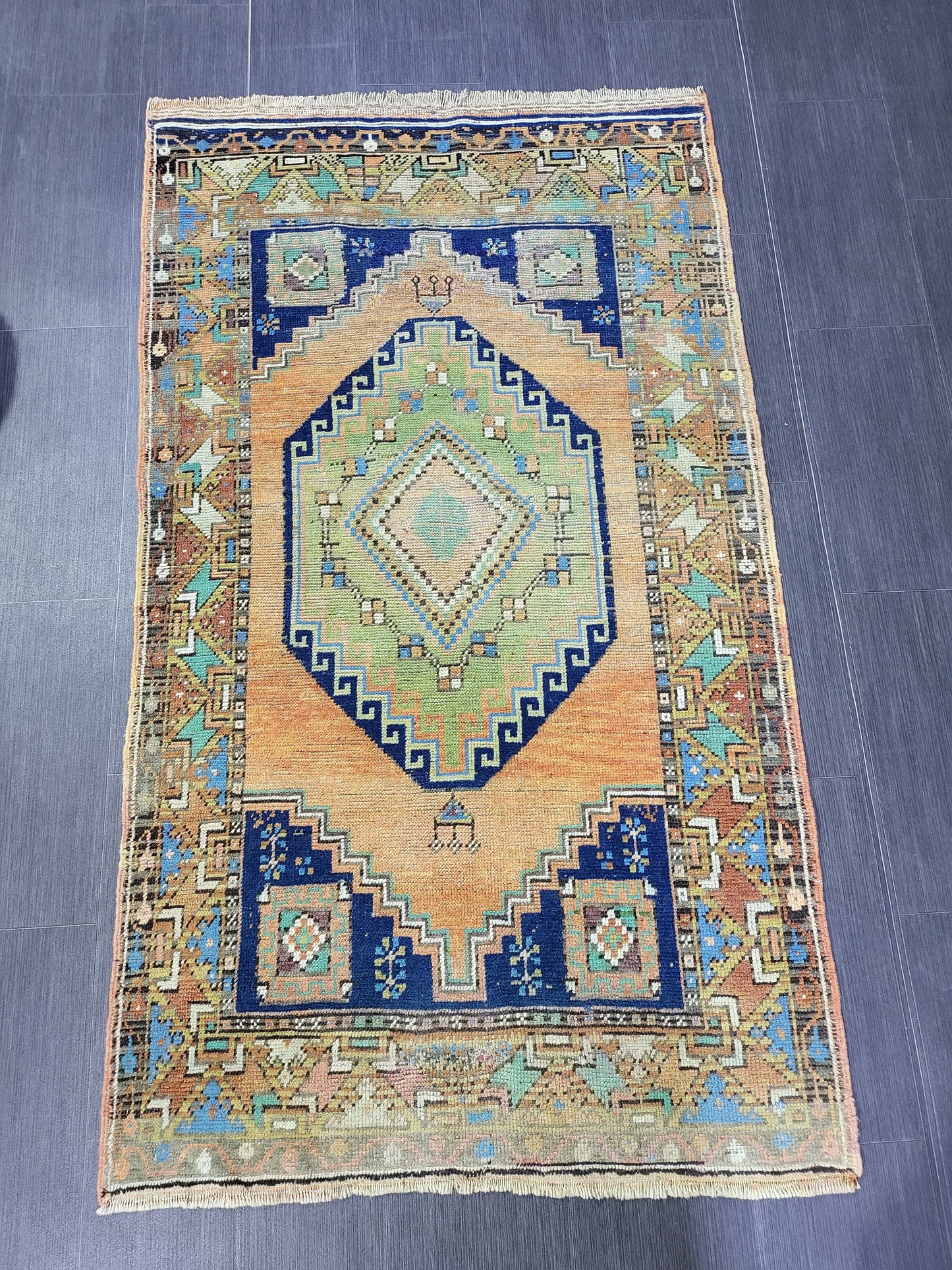 OUSHAK RUG, TURKISH 3.6 x 6 Rug, Vintage Oushak Rug, Vintage Rug, Wool Hand Knotted Rug, Handmade Blue Rugs, Vintage Turkish Rug