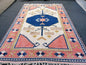 7'2x11 oushak wool rug, large turkish blue rug, vintage hand made rug, living room rug kitchen rug, vintage bohemian rug