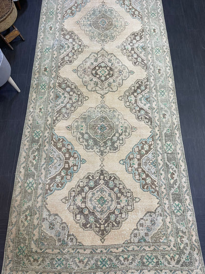 Muted Persian Runner Rug, Muted Vintage 4.7 x 12.5 Runner Rug, Hallway Runner Rug, Kitchen Runner Rug Wool Runner Rug, Handmade Runner Rug