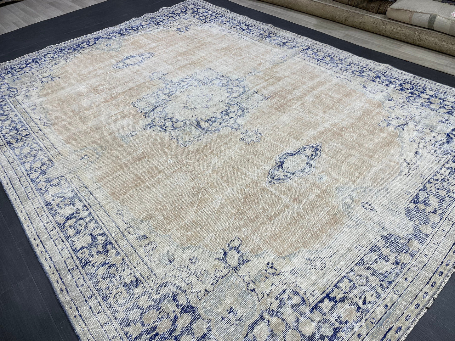 Large Distressed RUG 8 x 10.8 Muted TURKISH Antique Rug Vintage Persian Rug Vintage Rug Wool Oushak Rug HandMade Rug Hand Knotted Rug