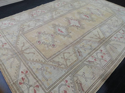 Muted Turkish Rug 9.4 x 6.7 Muted Oushak Rug Muted Vintage  Rug Wool Oushak Rug Hand Made Rugs Vintage Turkish Rug