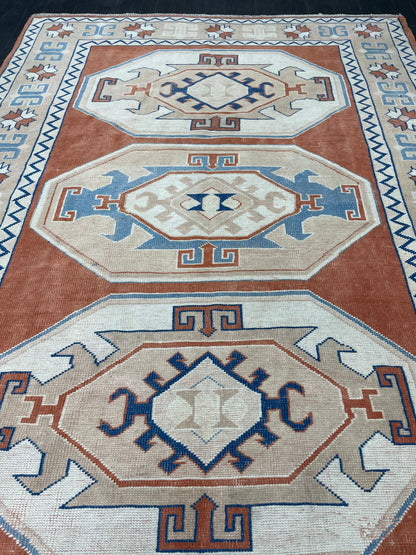 Large Oushak Rug, Vintage 6 x 8.4 Rug, Handmade Rug, Vintage Turkish Rugs, WOOL RUGS, High Quality Orange Hand Knotted Rug