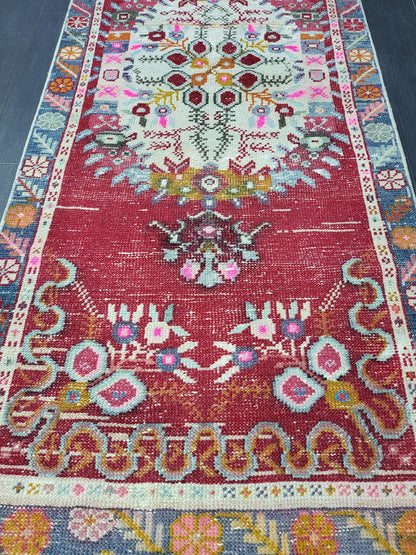 Antique Rug, Vintage Rug, Turkish 2.6 x 6 Wool Rug, Oushak Rug, Fine Knotted Rug, Hand Knotted Rug, Persian Rug, Handmade Rug