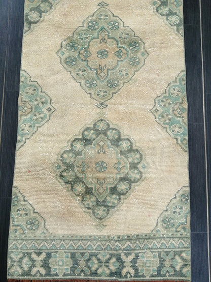 Muted Oushak Runner Rug 10.7 x 2.6 Muted Vintage Runner Rug Hallway Runner Rug Kitchen Runner Rug Wool Runner Rug Wool Oushak Rug