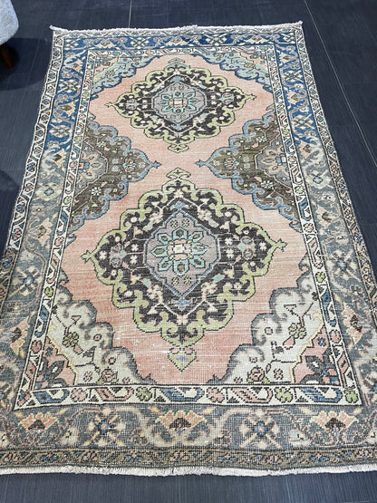 Vintage Rug, Persian 4 x 6.7 Rug, Navy Hand Knotted Rug, HANDMADE Rug, Vintage Turkish Rug, Oushak Rug, Oriental Rug, Wool Rug