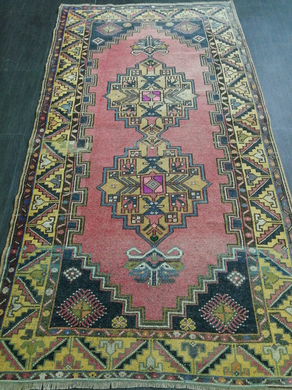 Vintage Rugs 4 x 7.4 TURKISH HAND MADE Rugs Vintage Turkish Rugs   Oushak Rug Turkish Oushak Rug, Vintage Oushak Rug, Wool Rug