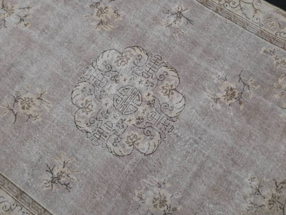Muted Turkish Vintage Rug 6.5 x 10 Hand Knotted Oushak Rug Rustic Rug, Muted Rug, Vintage Turkish Rug Farmhouse Rug Vintage Rug Wool rug