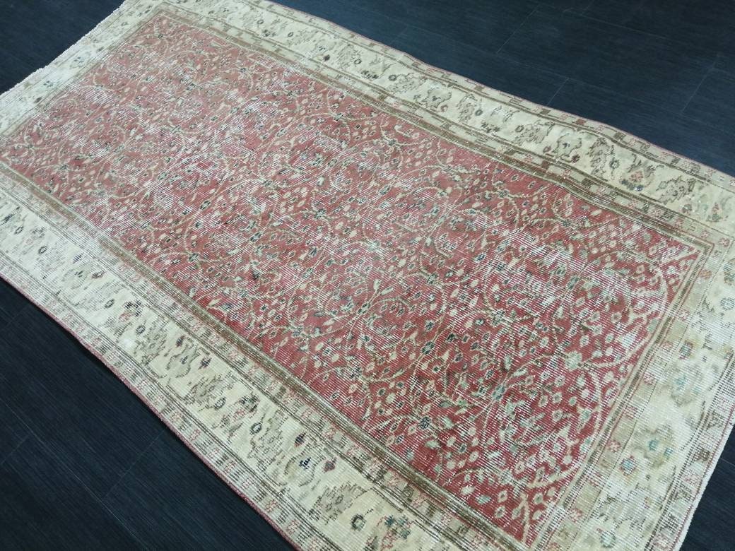 Knotted Rugs, 6.7 x 3.7 Hand Made Rug, WOOL Oushak Rug, Rustic Rug, BohO Rug, Rug Runner, Turkish Rug, Farmhouse Rug, Vintage Rug, Wool rug