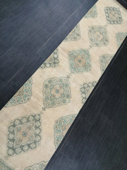 Muted Oushak Runner 10 x 2.5 Vintage Runner Rug Hallway Runner Rug Kitchen Runner Rug Wool Runner Rug Wool Oushak Rug