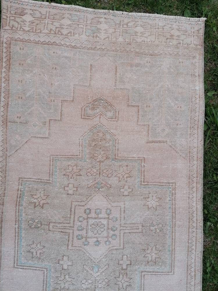 Muted hallway wool runner rug 2'7x8'4 handmade runner  vintage oushak runner, turkish runner rug