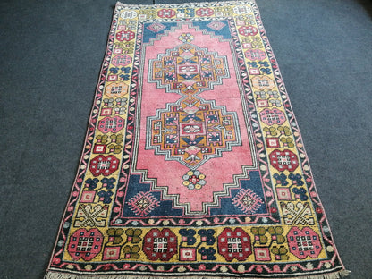 6.8 x 3.7 Turkish Rug, Oushak Rug, Wool Oriental Rug, Blue Oushak Vintage Persian Rug, Hand Made Rug 3.7x6.8 Runner