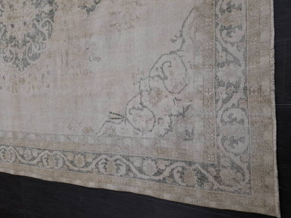 Muted Turkish Muted 6.8 x 10 Oushak Rug Large Area Rug Distressed Vintage Rug Oushak Rug 7 by 10 Muted Rug Hand Knotted Rug