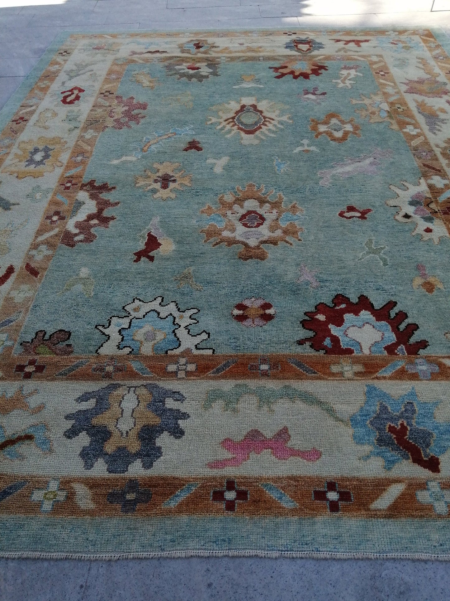 9.6 x 11.9 Blue OUSHAK RUG, TURKISH Oushak Rug, Vintage Oushak  Rug, Blue Wool Oushak Rug Hand Made Rugs, Made In Turkey Oriental 10x12 rug