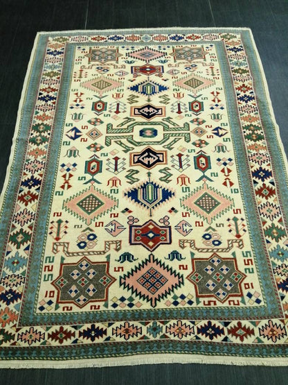 Quality Hand Made Rug  6.9 x 5 Vintage Rug Oushak Rug, Bohemian Rug, Rug Runner, Turkish Rug, Farmhouse Rug,  Wool rug