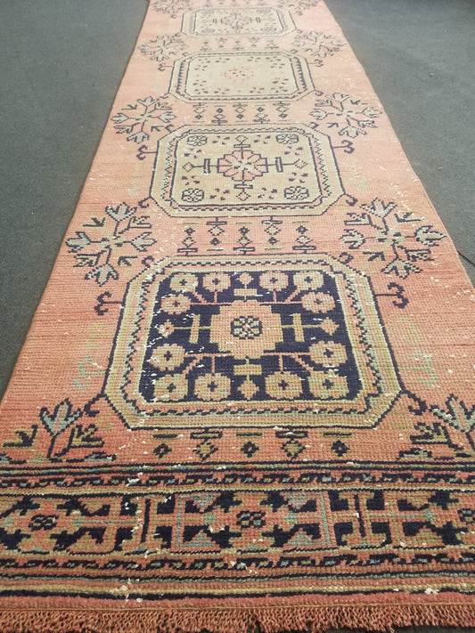 Wool runner rug 2'9x11'6 vintagevintage oushak runner rug unique hand made rug kitchen runner rug