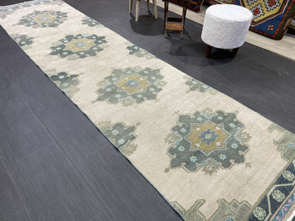 Muted Handmade Runner Rug Turkish Runner 2.7 x 11 Rug Vintage Runner Rug Hallway Runner Rug Kitchen Runner Rug Green Hand Knotted Runner