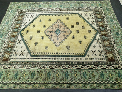 OUSHAK RUG  8.6x7.3 Green TURKISH Oushak Rug Vintage Oushak Runner Rug Vintage Runner Rug Wool Oushak Rug Hand Made Rugs Vintage Turkish Rug
