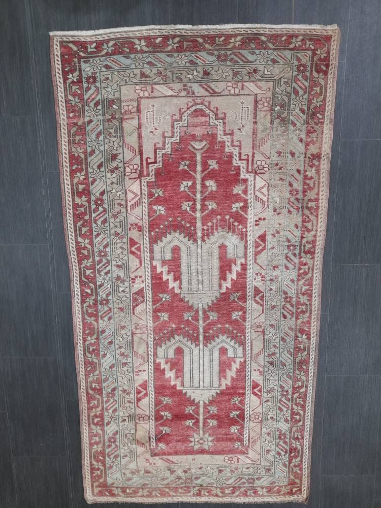 Antique Rug, Hand Made Rug, 3.4 x 6.7 Oushak Rug, Hand Knotted Rug, Bohemian Rug, Turkish Rug, Farmhouse Rug, Vintage Rug, Wool rug