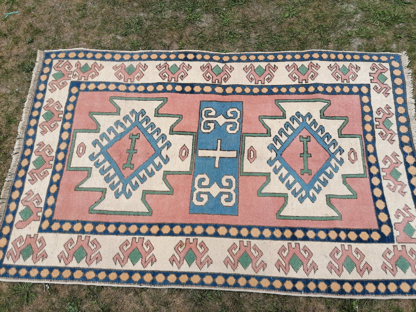 Vintage turkish blue rugs 4'5x6'9 oushak wool rug