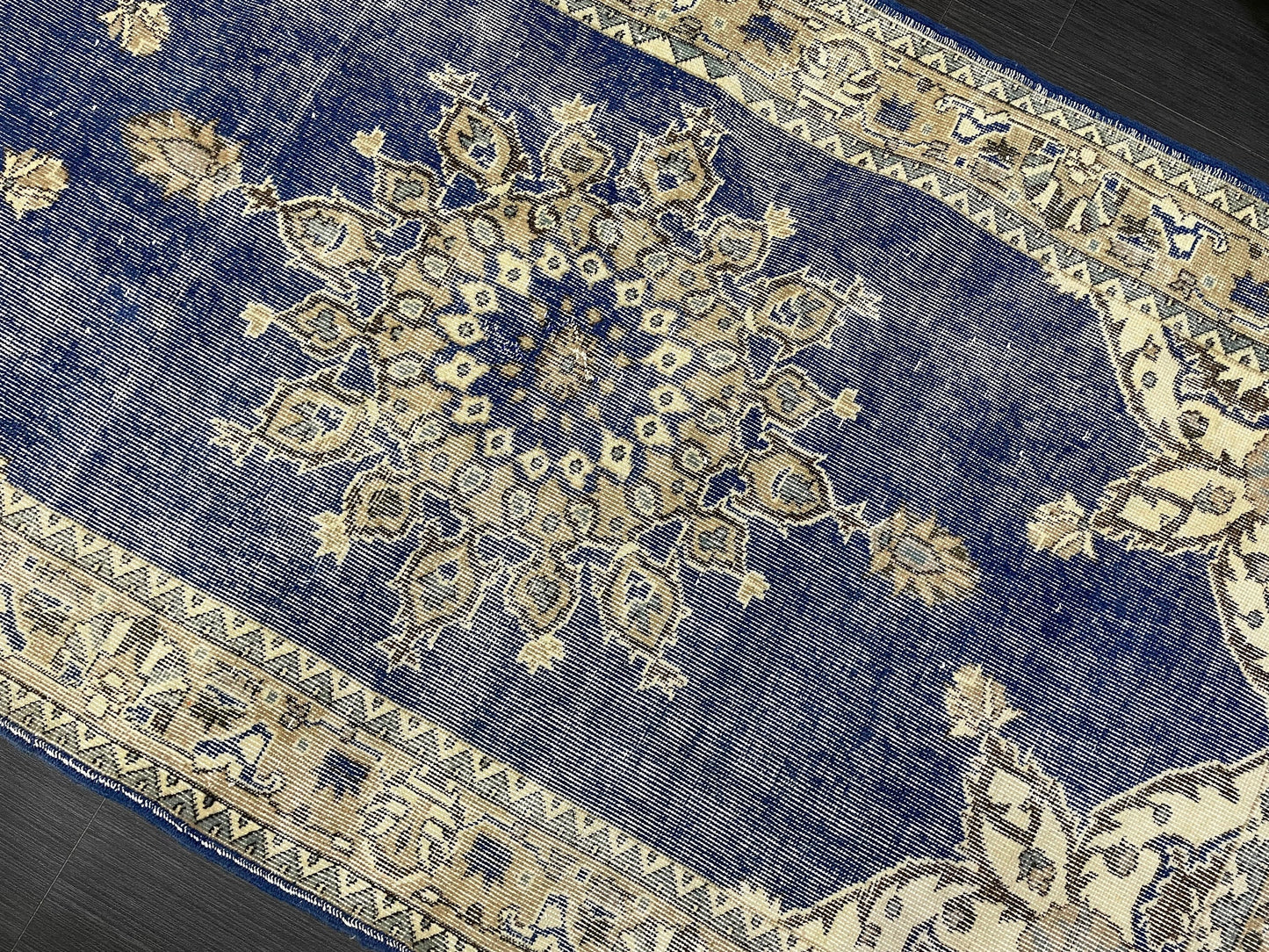 Turkish Rug, Blue Oushak Rug, Hand Knotted 5x7 Rug, Wool Distressed Rug, Persian Rugs, Antique Rug, Vintage Rug, Handmade Rug