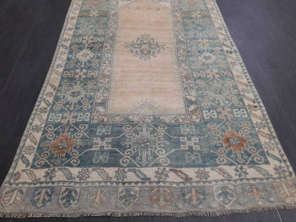 Muted Vintage RUG 3.7 x 6.6 TURKISH Rug Distressed Vintage  Rug Wool Oushak Rug Large Hand Made Rugs Vintage Turkish Rug Hand Knotted Rug