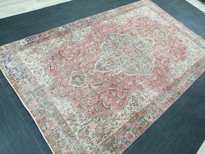 6x10 Vintage OUSHAK RUG TURKISH Rug Vintage Oushak Runner Rug 6 x 10 Vintage Runner Rug Wool Oriental Rug Hand Made Rugs Muted Oriental rug
