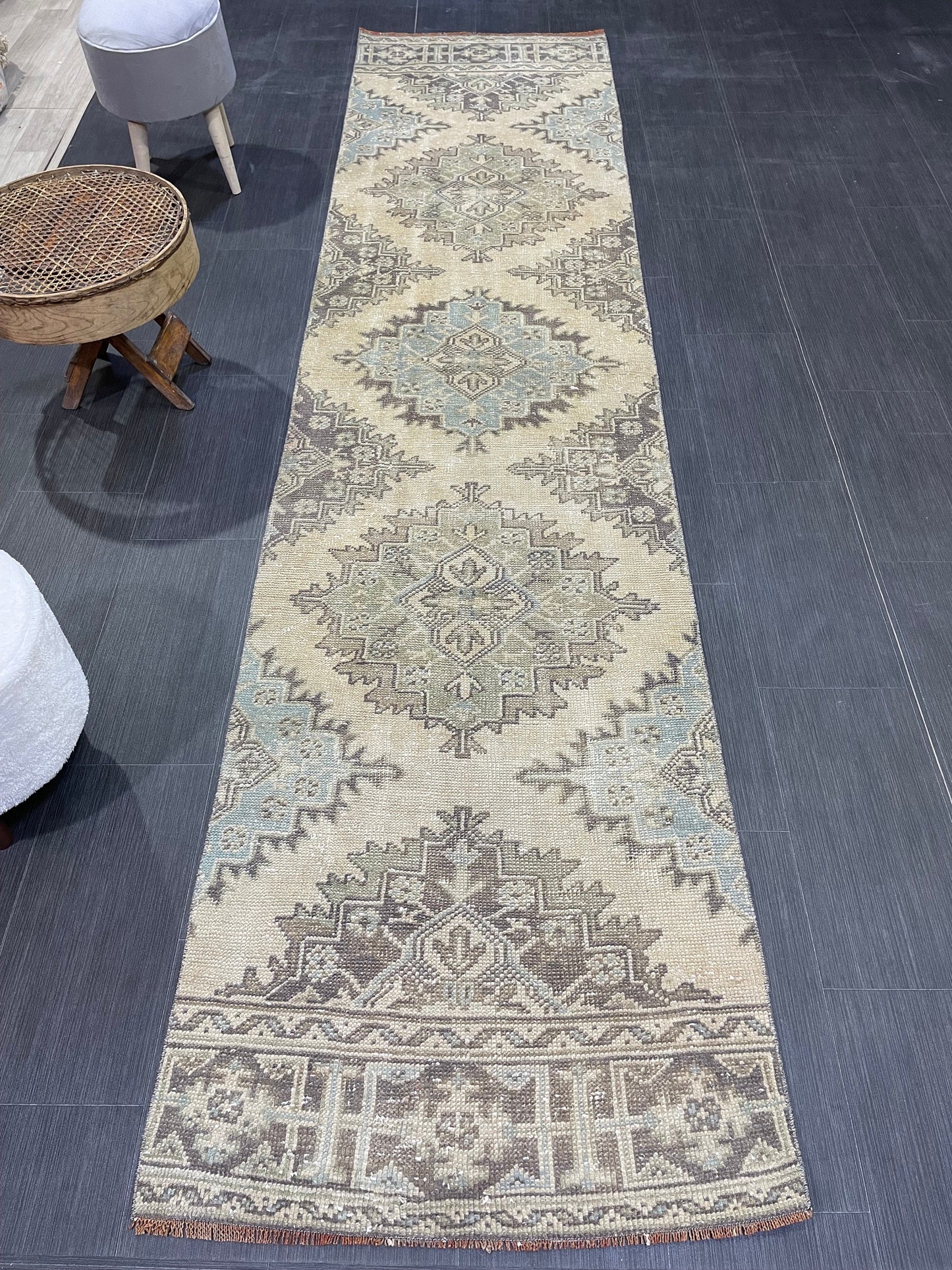 Hand Knotted Runner Rug, Vintage 2.8 x 11.2 Runner Rug,Handmade Short Runner Rug,Bathroom Runner Rug, Antique Runner Rug, Vanity Runner Rug