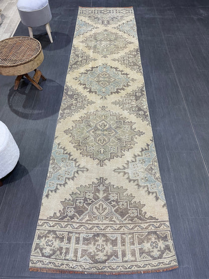 Hand Knotted Runner Rug, Vintage 2.8 x 11.2 Runner Rug,Handmade Short Runner Rug,Bathroom Runner Rug, Antique Runner Rug, Vanity Runner Rug
