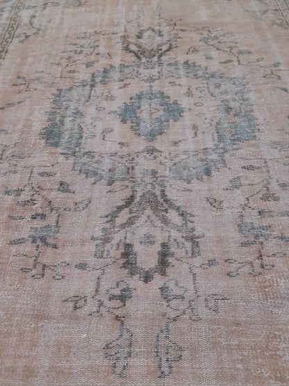 Vintage RUG 6x9.5 TURKISH Oushak Rug Vintage Navy Oriental Rug  Vintage Persian Rug Hand Made Rugs  Turkish Rug Antique Rug Distressed Rug