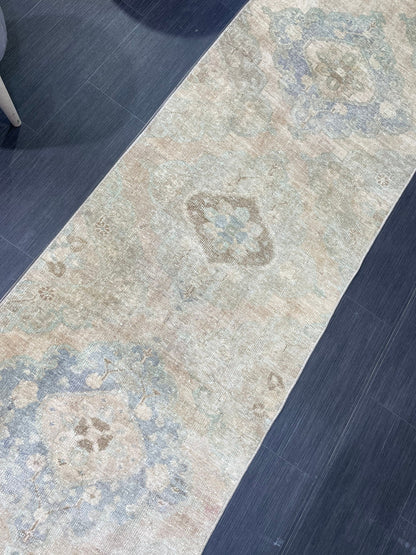 Muted Vintage Runner Rug, Handmade 2.6 x 12.8 Runner Rug, Turkish Runner Rug, Hallway Runner Rug, Persian Kitchen Runner Hand Knotted Runner