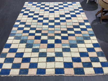 Persian Rug, Vintage 4.7 x 5.10 Rug, Navy Blue Hand Knotted Rug, HANDMADE Rug, Geometric Turkish Rug, Oushak Rug, Oriental Rug, Wool Rug