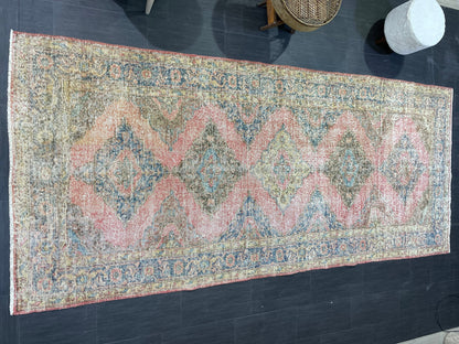 Muted Oriental Runner Rug 4.10 x 11.2 , Turkish Runner Rug, Vintage Runner Rug Hallway Runner Rug Kitchen Runner Rug Persian Wool Runner Rug